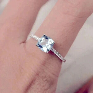 New 14k Gold Over Silver Aquamarine Diamond Ring